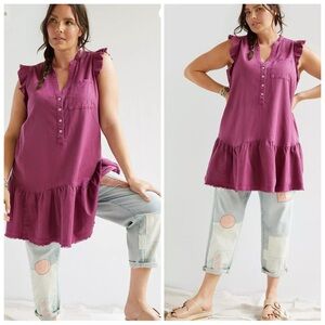 Anthropologie Pilcro Flounced Tunic Dress Size L Mauve